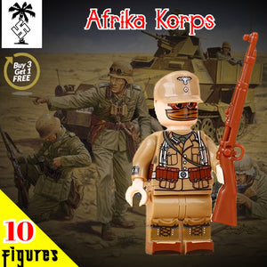 WW2 Nazi German - Afrika Korps Soldier (Field Cap) - [10] FIGURES + 98K