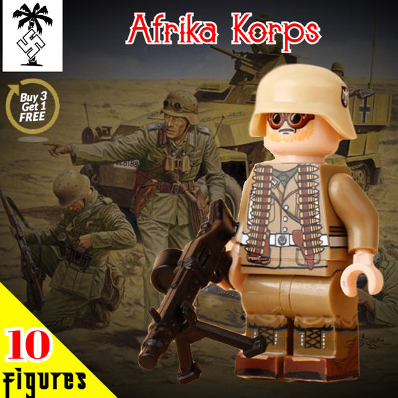 WW2 Nazi German - Afrika Korps Soldier - [10] FIGURES + MG42
