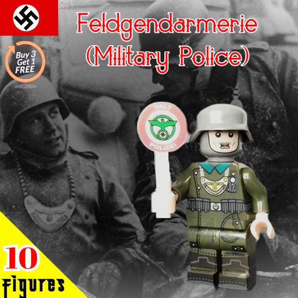 WW2 Nazi German Feldgendarmerie (Military Police) Soldier - [10] FIGURES + Halt Polizei Stop Sign Paddles