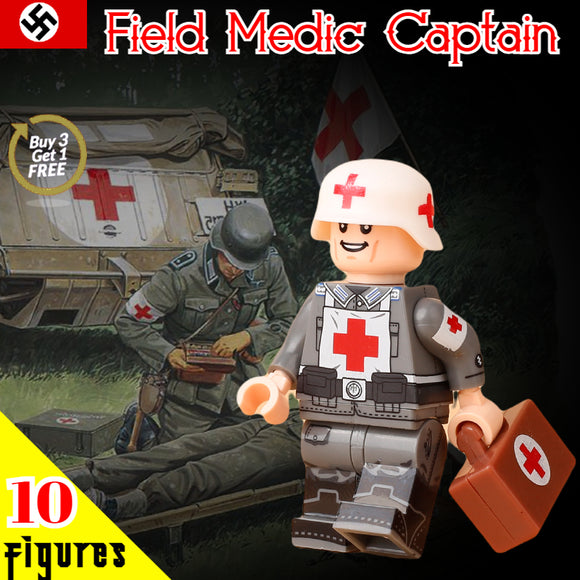 WW2 Nazi German - Field Medic Captain - [10] FIGURES + Medic Bag