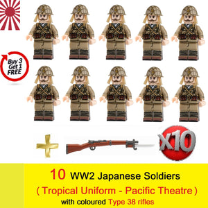 WW2 Japanese Soldiers w/ Tropical Uniform in Pacific Theatre - [10] FIGURES + Type 38 Rifles -