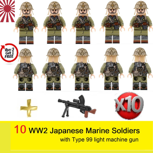 WW2 Japanese Marine Soldiers in Pacific Theatre - [10] FIGURES + Type 99 Light Machine Guns