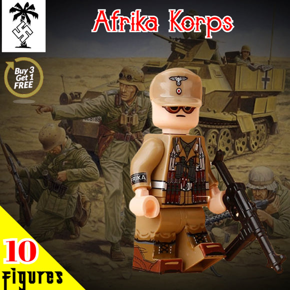 WW2 Nazi German - Afrika Korps Soldier (Field Cap) - [10] FIGURES + MP40