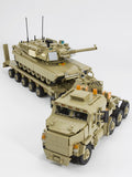 US M1070 HETS Heavy Equipment Transport Semi-Trailer + M1A1 Tank [MOC construction brick toy]