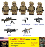 US Army - Navy Seal Soldier (Beige Headgear) [5] figures  w/ coloured weapons -