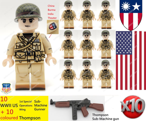 WW2 US 1st Special Operations Wing Submachine gunner soldier figures w/ Thompson -