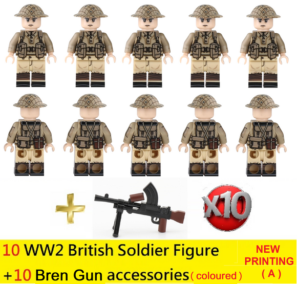 WW2 British Soldier - [10] figures w/ coloured Bren Gun (A) -