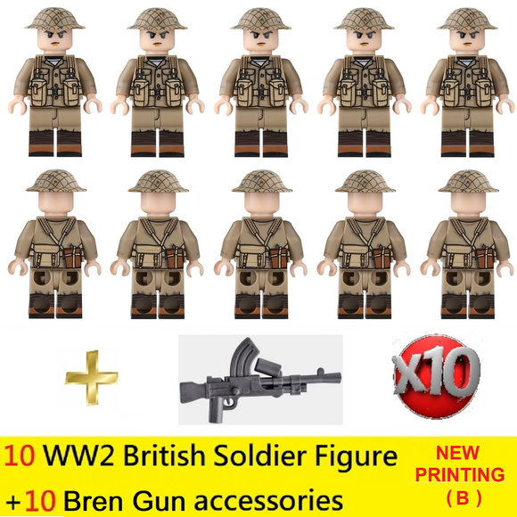 WW2 British Soldier - [10] figures w/ Bren Gun (B) -