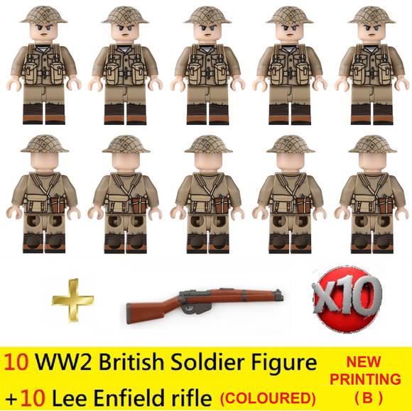 WW2 British Soldier - [10] figures w/ coloured Lee Enfield (B) -