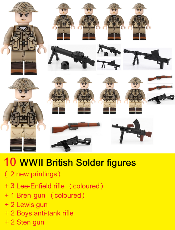 WW2 British Soldier figures + Weapons Set -