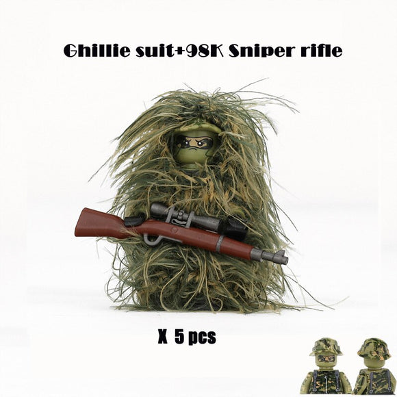 US Army - Ghillie Suit Sniper - [5] figures  w/ 98K sniper rifle -