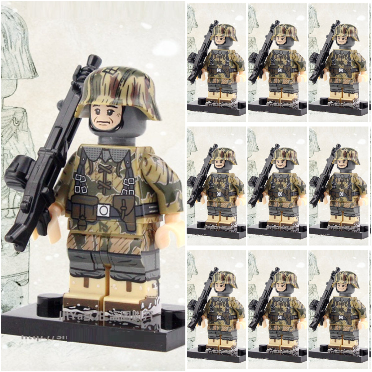 WW2 German Army - Forest Camo soldier - [10] figures w/ MG42