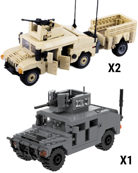 US Army HMMWV Humvee armored car bundle (2 desert + 1 Grey)